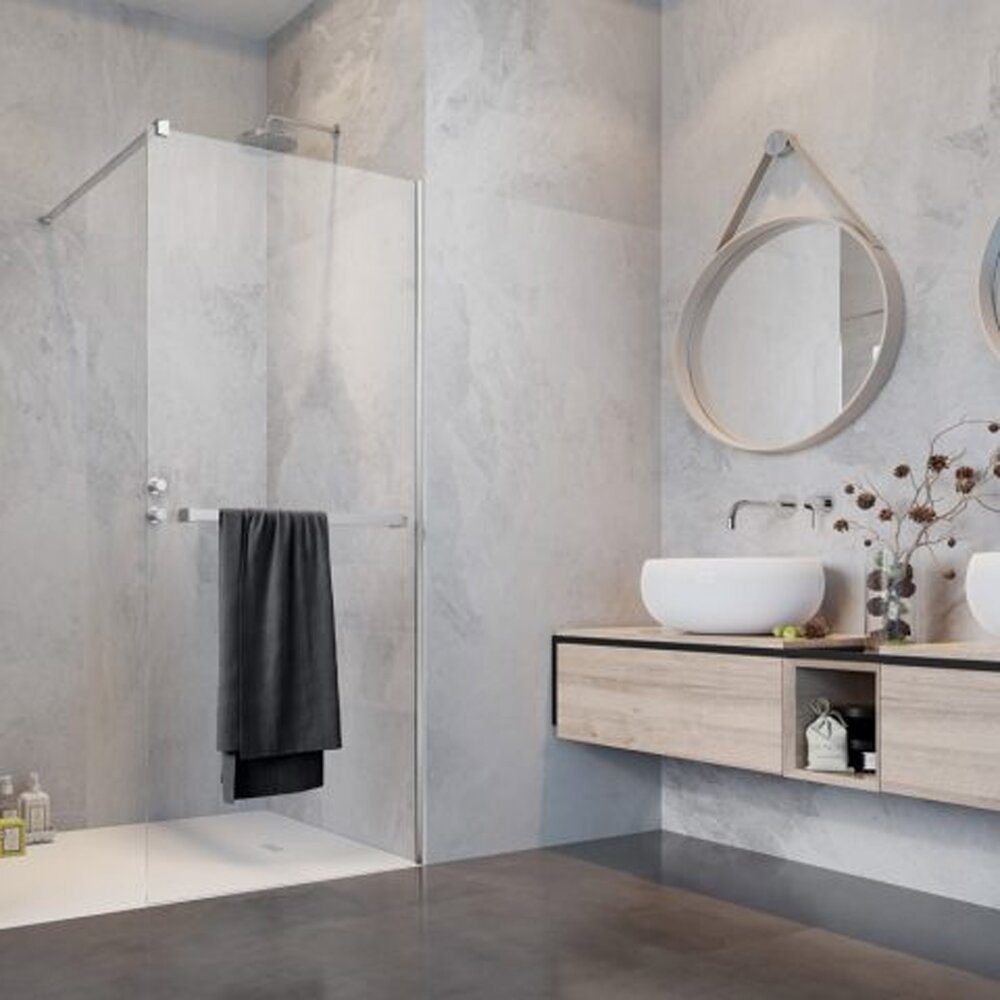 Душ параван тип Walk-in Radaway Modo New II с хромирана стойка за хавлии 150 cm закалено стъкло 8 mm