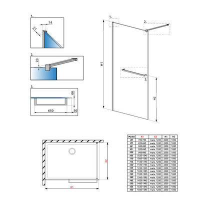 Душ параван тип Walk-in Radaway Modo New II с хромирана стойка за хавлии 150 cm закалено стъкло 8 mm