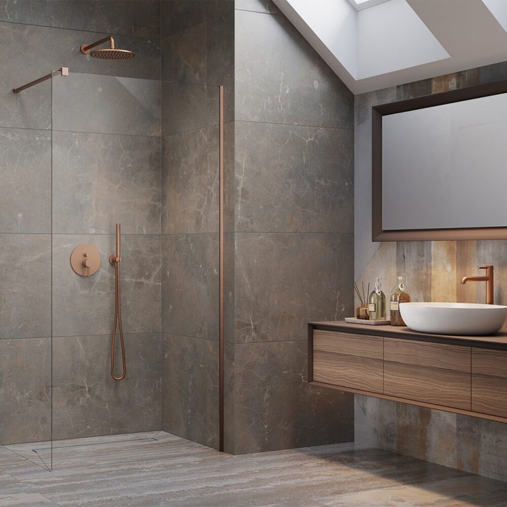 Душ параван тип Walk-in Radaway Modo New II с brushed copper-прозрачно 90 cm закалено стъкло 8 mm
