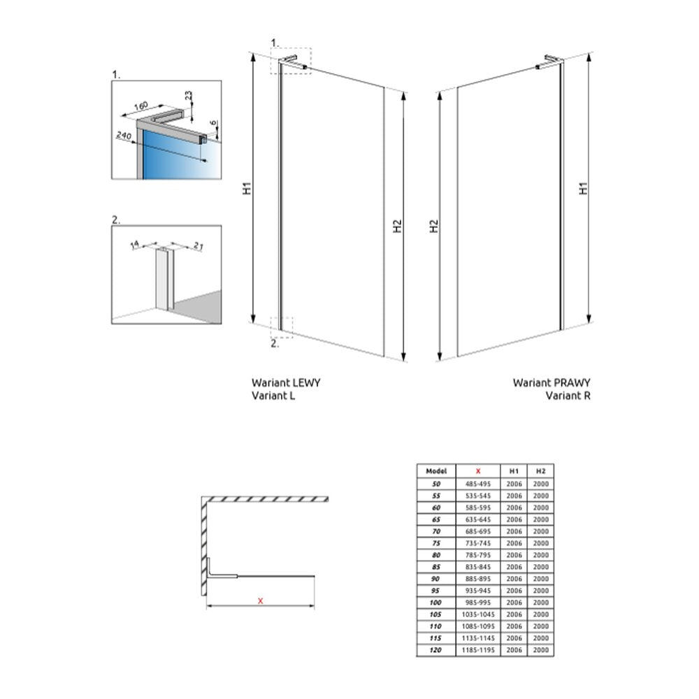 Душ параван тип Walk-in Radaway Modo SL II черен мат-прозрачен 100 cm закалено стъкло 8 mm ляво