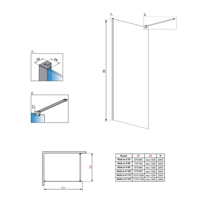 Душ параван тип Walk-in Radaway Nes хром-прозрачен 120 cm закалено стъкло 6 mm