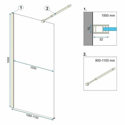 Rea Aero Walk-in Shower Screen 110x195 cm Gold Profile