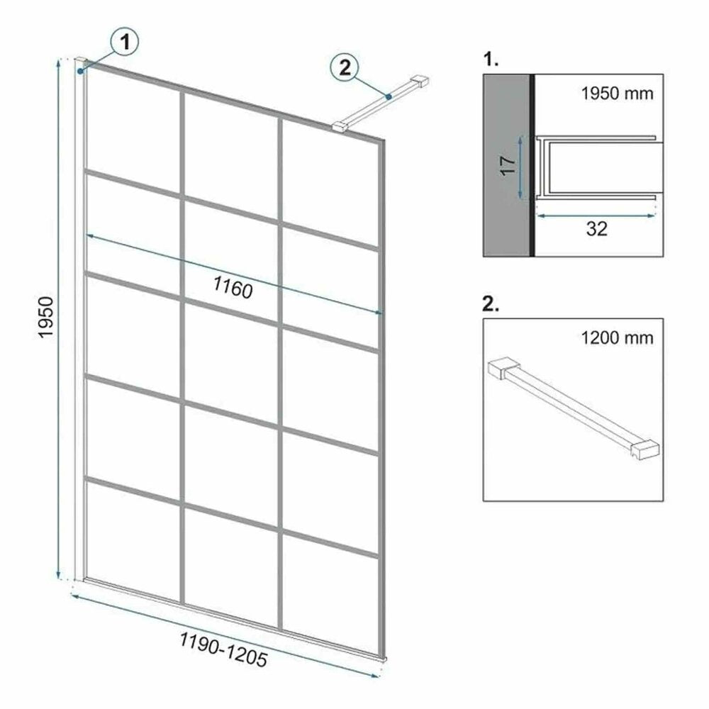 Душ параван тип Walk-in Rea Bler-1 120x195 см с черна етажерка
