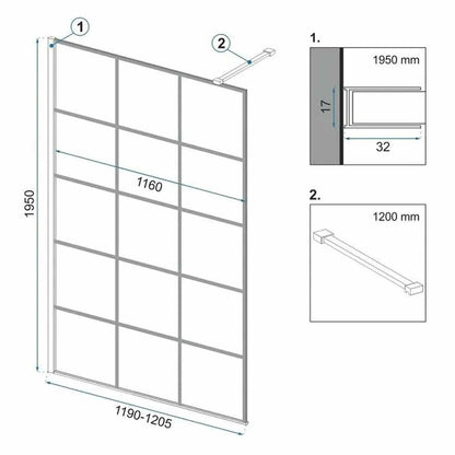 Душ параван тип Walk-in Rea Bler-1 120x195 см с черна етажерка