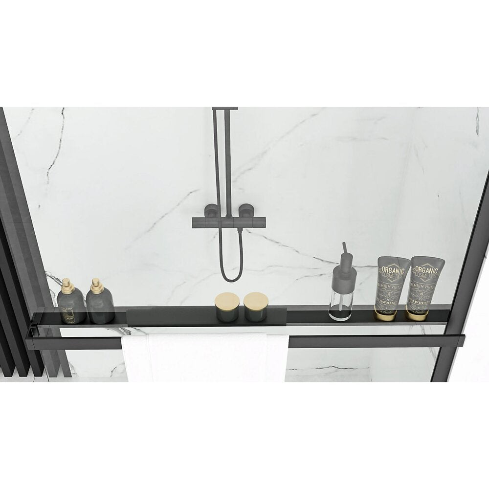 Walk-in параван Rea Bler 110x195 см и черна етажерка с поддръжка