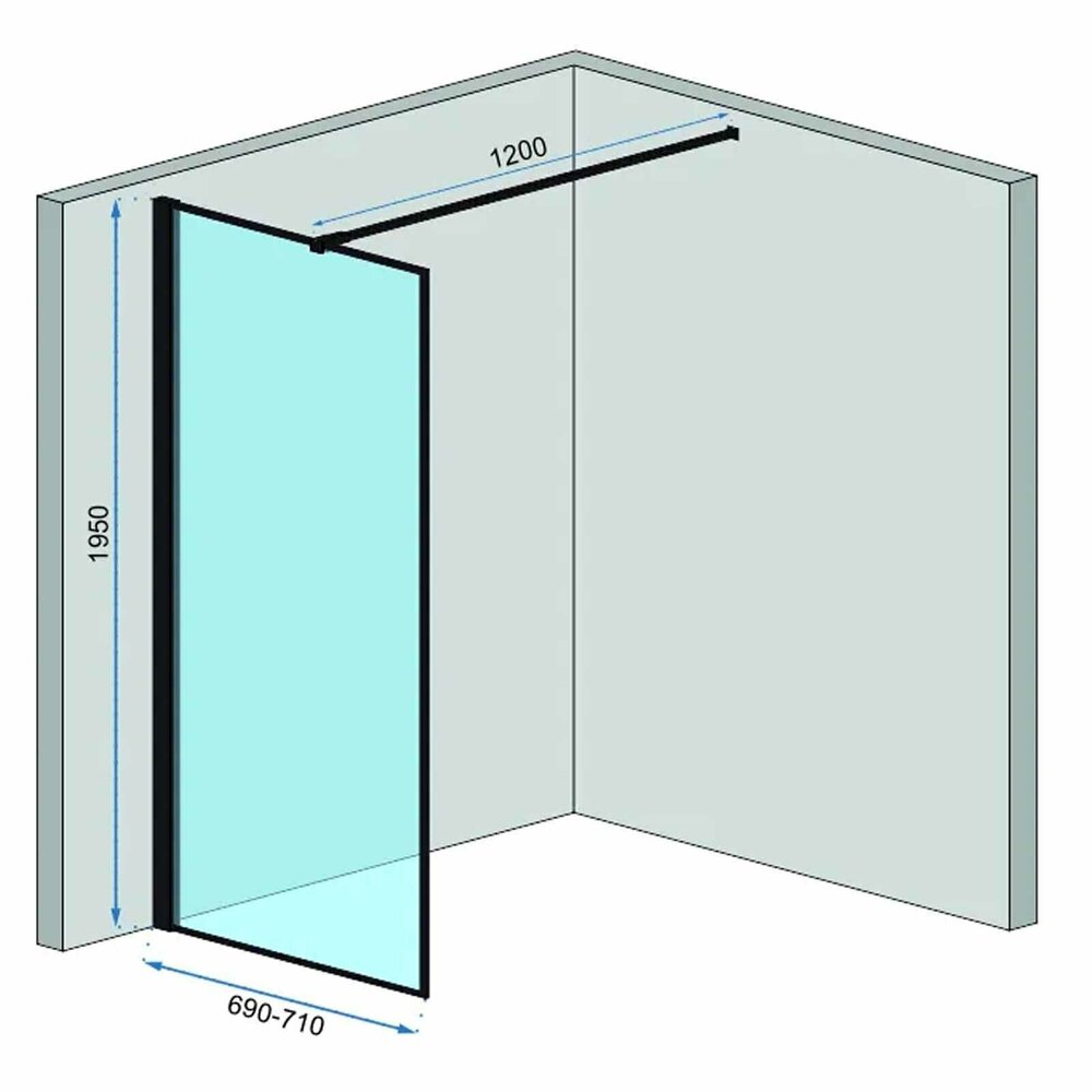 Душ параван Walk-in Rea Bler 70x195 см черен профил