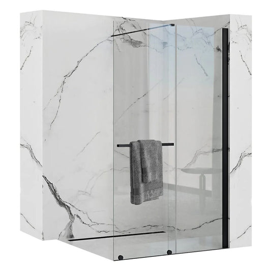 Rea Cortis Walk-in Shower Screen with Sliding Panel 120x200 cm Black Profile