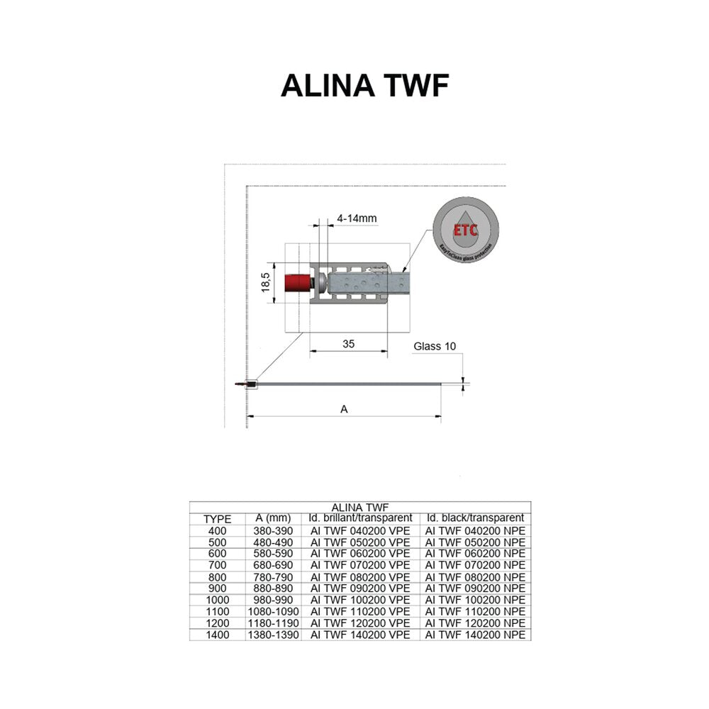 Душ параван тип Walk-in Roth Alina 120x200 cm черен профил
