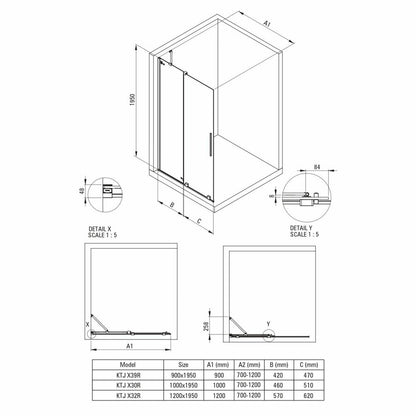 Душ параван Walk-in Deante Prizma златен 120x195 см