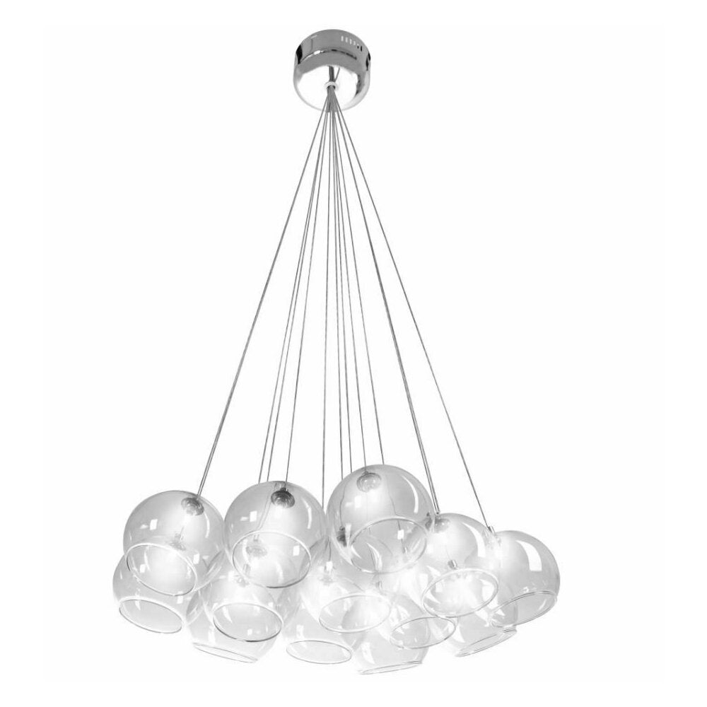 Modern 13-Arm Chrome Pendant with Transparent Glass Shade Rea APP561-13CP