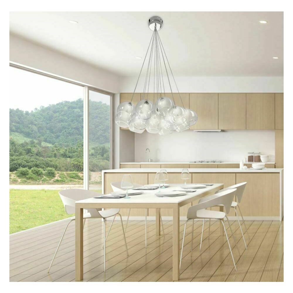 Modern 13-Arm Chrome Pendant with Transparent Glass Shade Rea APP561-13CP