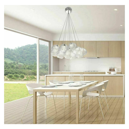 Modern 13-Arm Chrome Pendant with Transparent Glass Shade Rea APP561-13CP