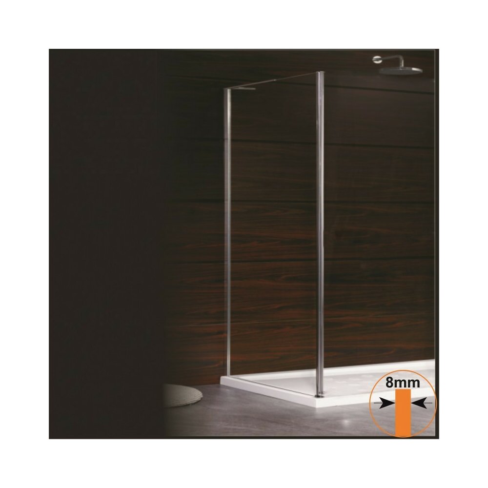 Inter Ceramic Fixed Side Wall 90 cm Transparent Glass 8 mm Chrome Finish