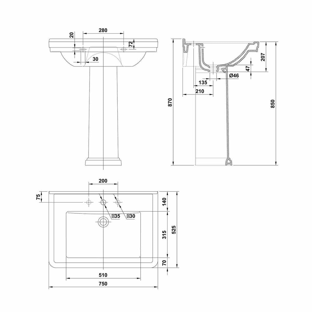Gala Noble White Washbasin Pedestal