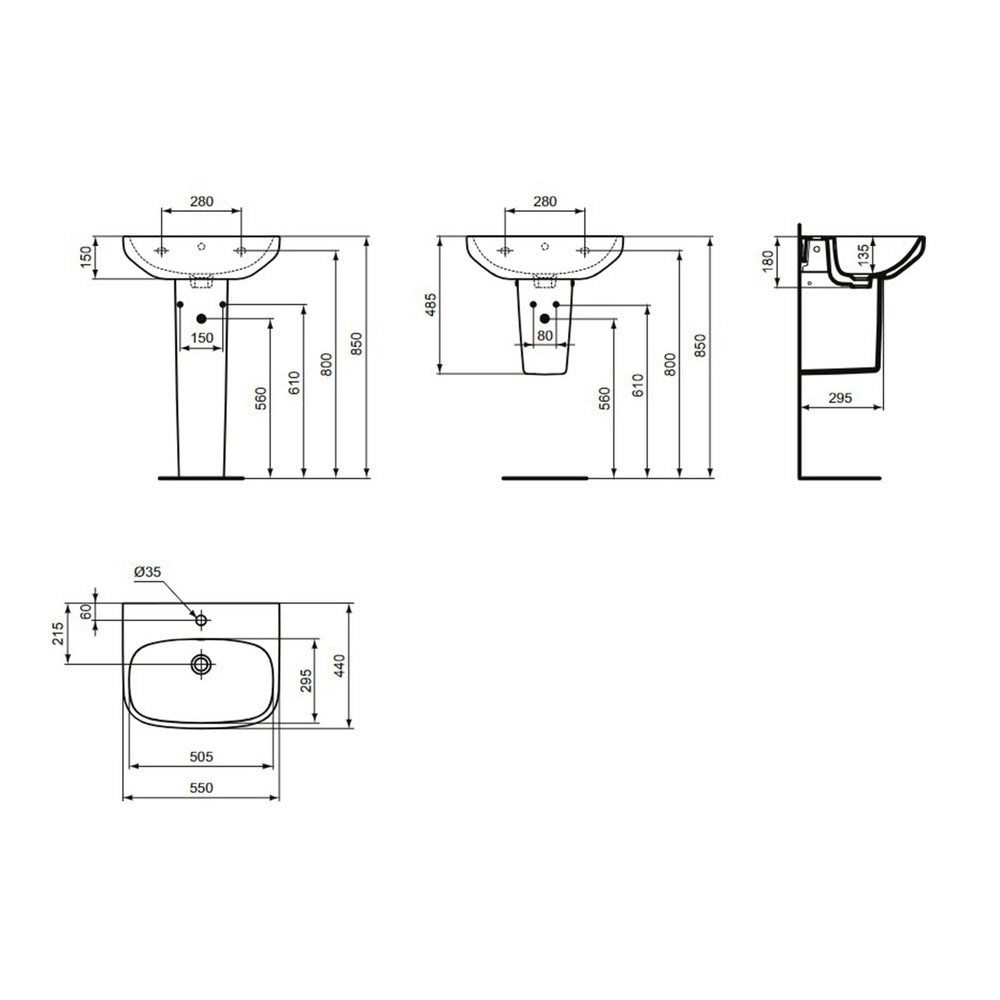 Ideal Standard i.Life A White Washbasin Pedestal