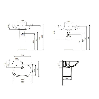 Ideal Standard Tesi White Washbasin Pedestal