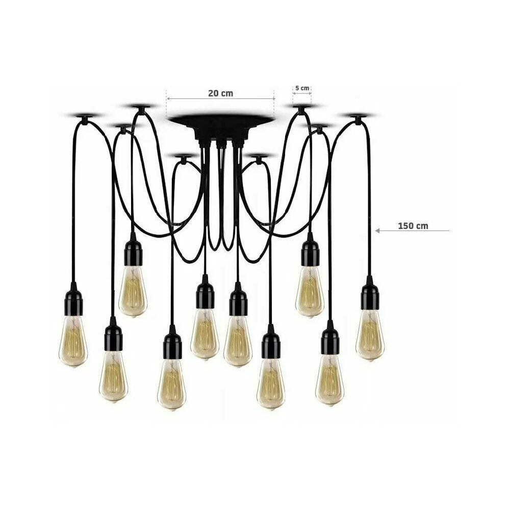 10-Bulb Black Industrial Spider Ceiling Light Rea JDL-03