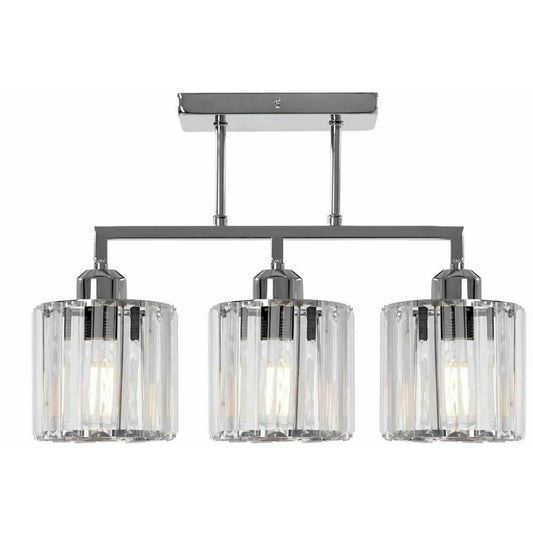Rea Glamour 392228 3-Light Ceiling Fixture Silver Glass Shade Cylindrical