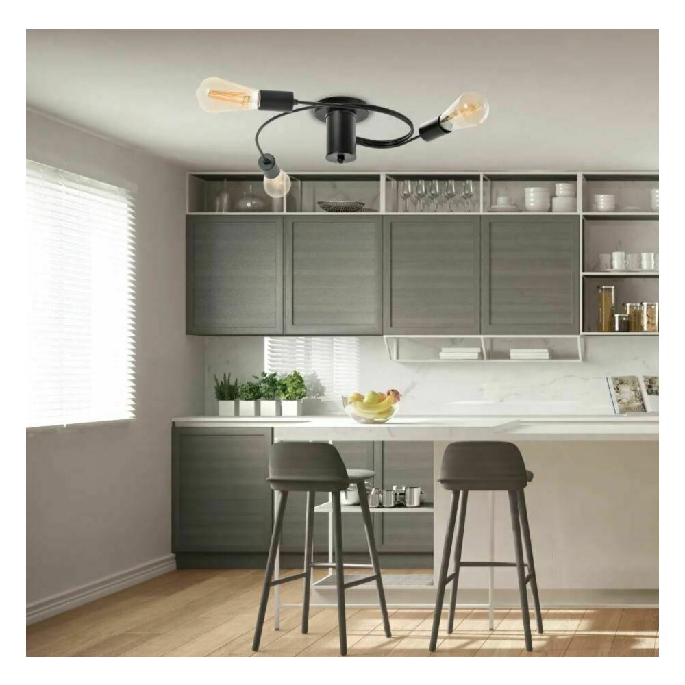 Black Industrial Style Ceiling Light 3 Bulbs Circular Model Rea APP742-3C