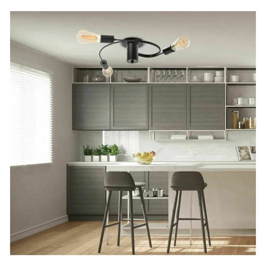 Black Industrial Style Ceiling Light 3 Bulbs Circular Model Rea APP742-3C