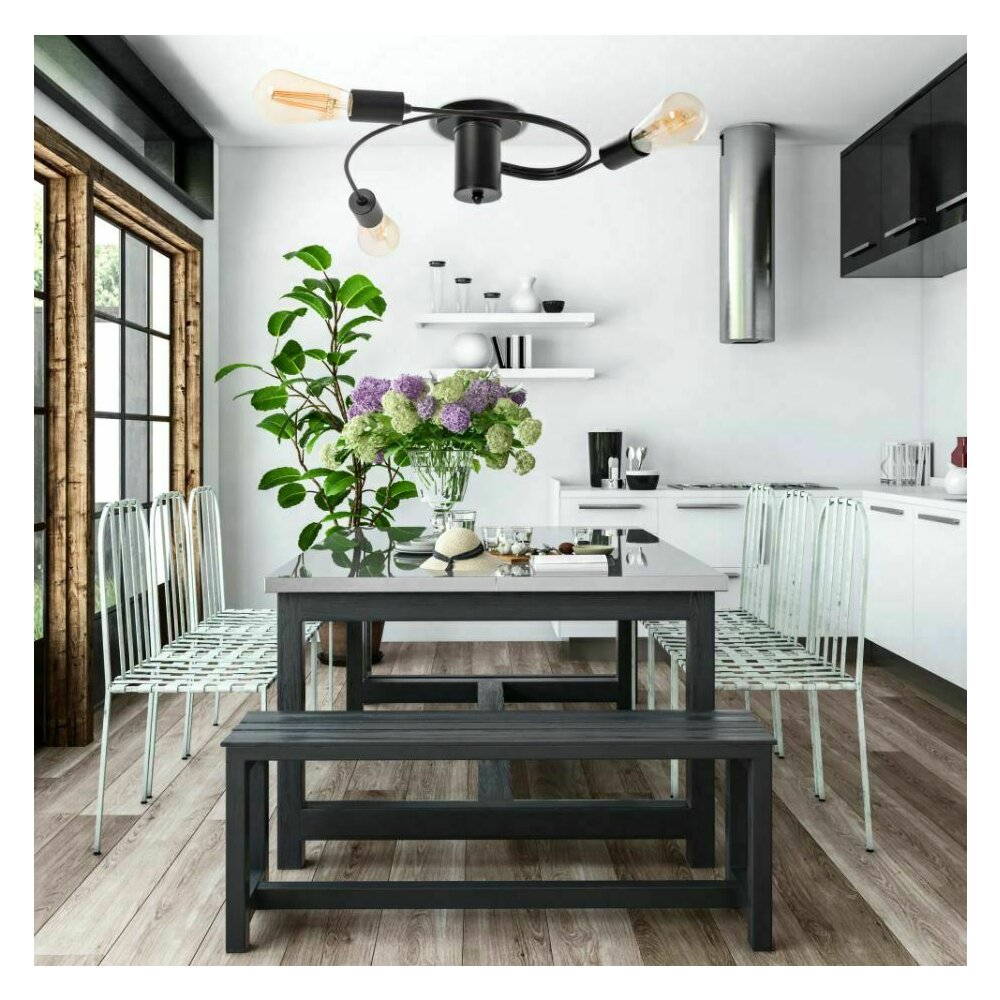 Black Industrial Style Ceiling Light 3 Bulbs Circular Model Rea APP742-3C