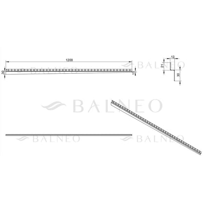 Правилен наклон вдясно за стена Balneo Floor Strips 120 cm завършек инокс мат
