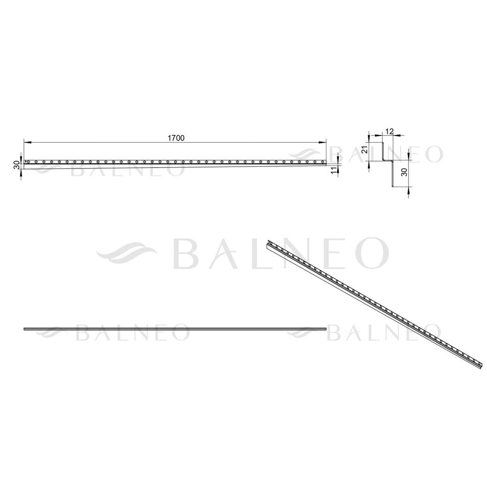 Правилен наклон вдясно за стена Balneo Floor Strips 170 cm завършек с четкано злато