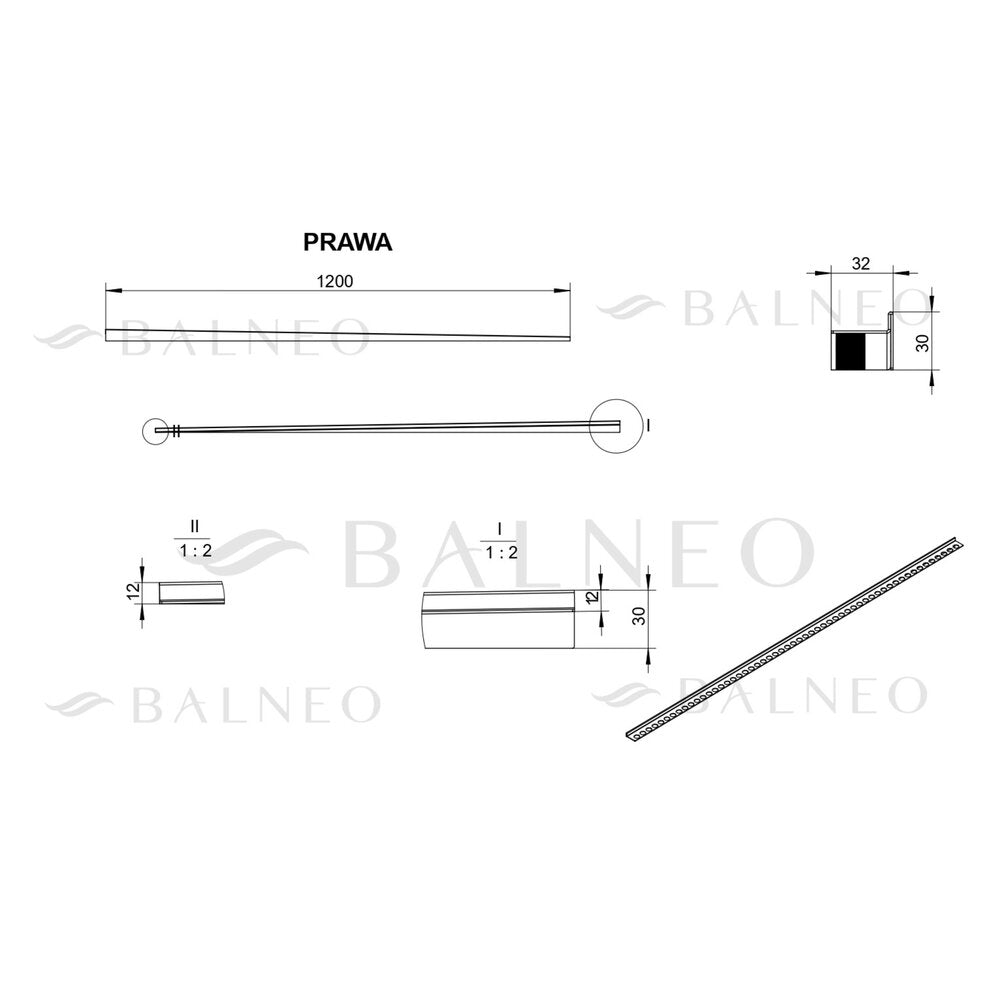 Наклонен профил вдясно за под Balneo Floor Strips 120 cm матово покритие Gun Metal