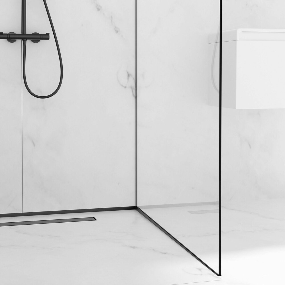 Наклонен профил вдясно за стъкло Balneo Floor Strips 120 cm матово черно покритие