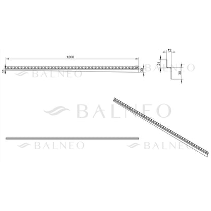 Наклонен профил вляво за стена Balneo Floor Strips 120 cm завършване инокс мат