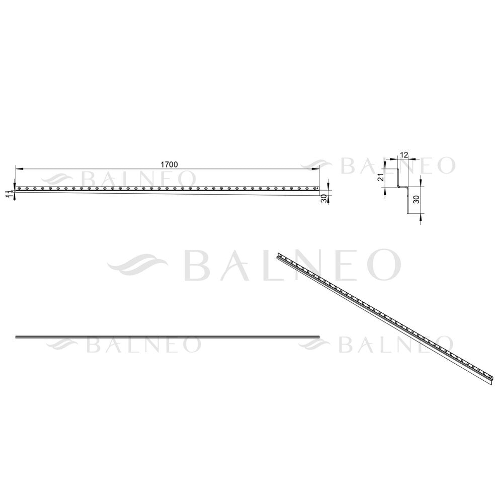 Наклонен профил вляво за стена Balneo Floor Strips 170 cm матово покритие Gun Metal