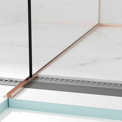 Наклонен профил вляво за стъкло Balneo Floor Strips 120 cm завършване с brushed copper