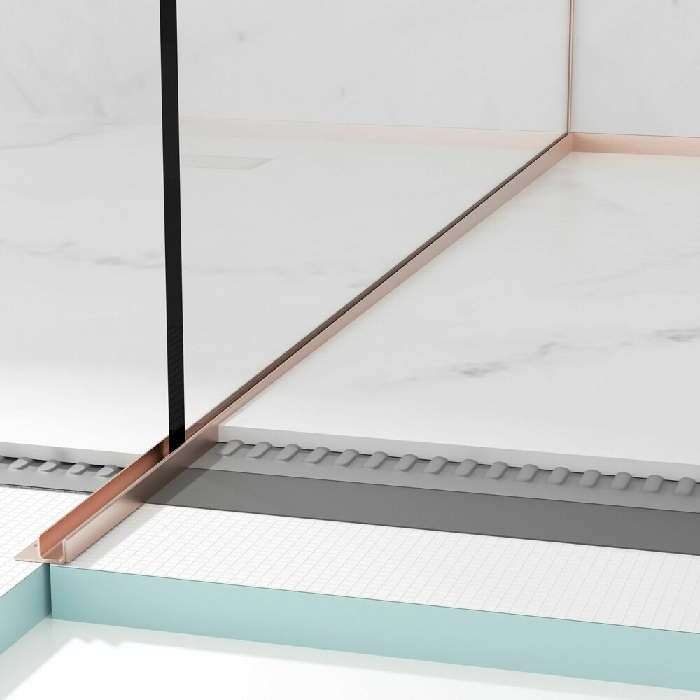 Наклонен профил вляво за стъкло Balneo Floor Strips 170 cm завършване с brushed copper