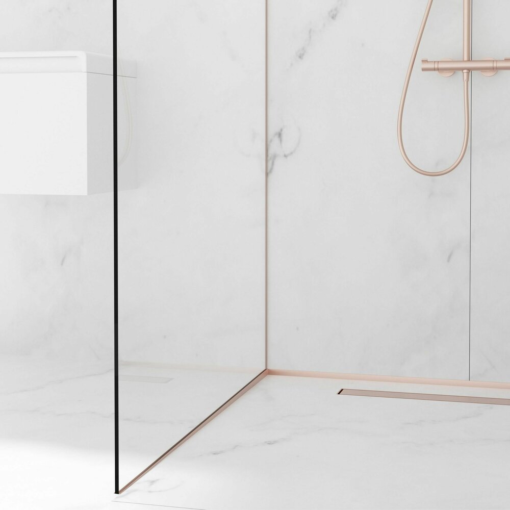 Наклонен профил вляво за стъкло Balneo Floor Strips 170 cm завършване с brushed copper