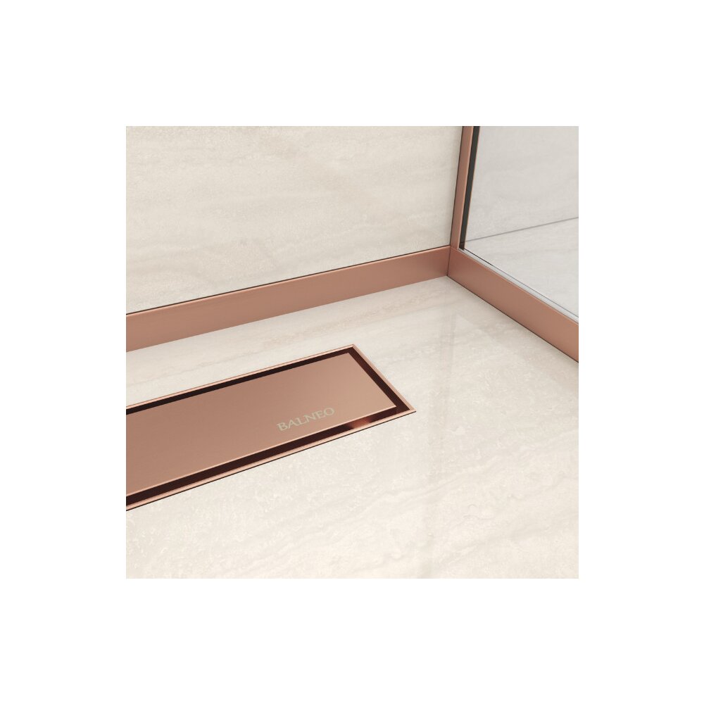 Наклонен профил вляво за стъкло Balneo Floor Strips 170 cm завършване с brushed copper