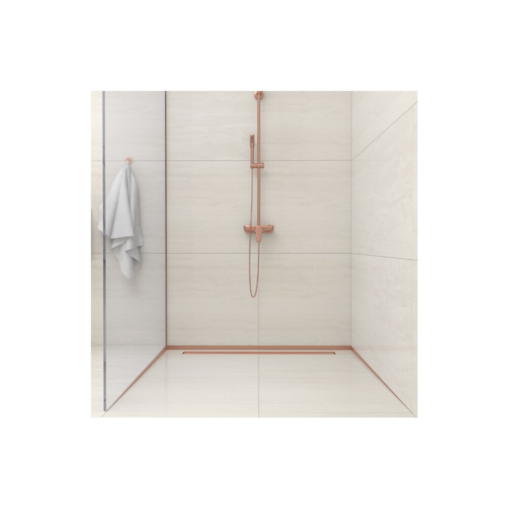Наклонен профил вляво за стъкло Balneo Floor Strips 170 cm завършване с brushed copper