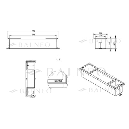 Вграден рафт с държач за тоалетна хартия Balneo Wall Box Paper 2 Gun Metal мат