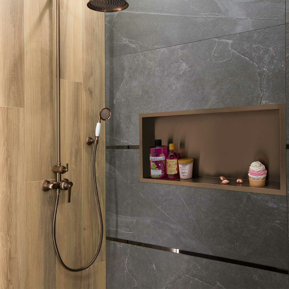 Built-in Rectangular Shelf Balneo Wall-Box 90x30x10 cm Brushed Copper Finish