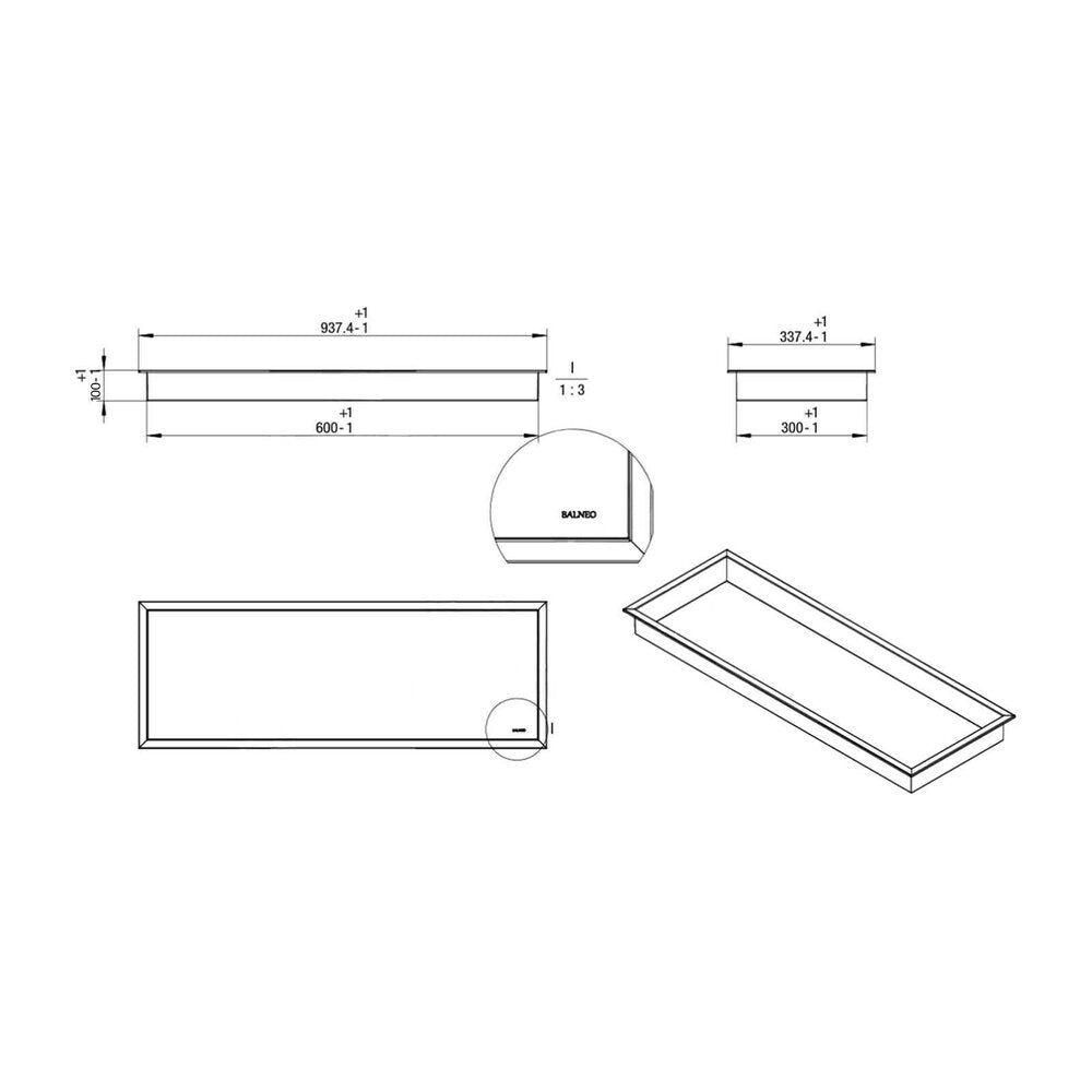 Built-in Rectangular Shelf Balneo Wall-Box 90x30x10 cm Brushed Copper Finish