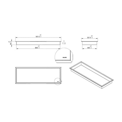 Референтен рафт Balneo Wall-Box 90x30x7 см без рамка черен сатен