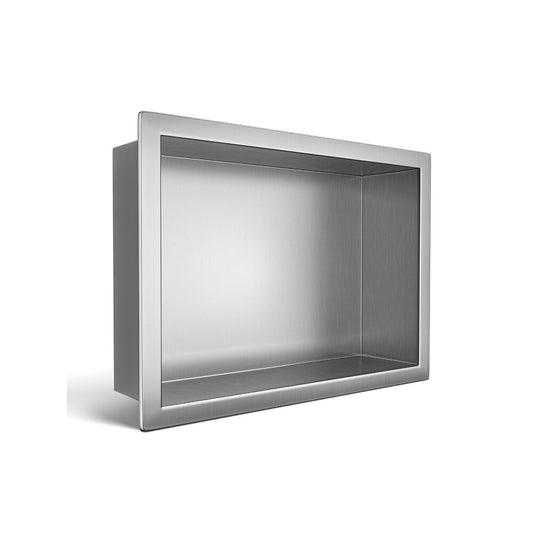 Вградена правоъгълна рафт Balneo Wall-Box One с рамка 30x20x10 cm инокс