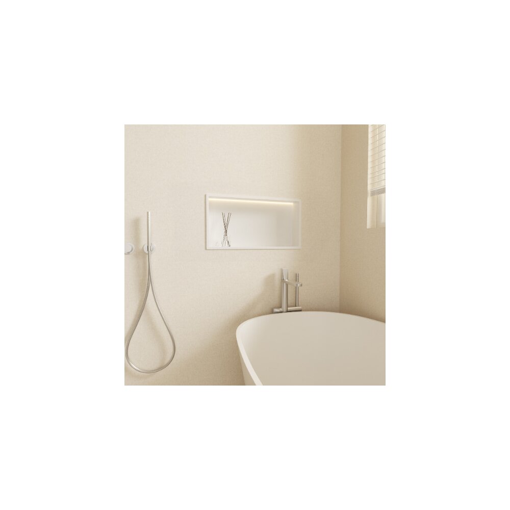 Вградена правоъгълна рафт Balneo Wall-Box One LED с рамка 60x30x10 cm бял мат
