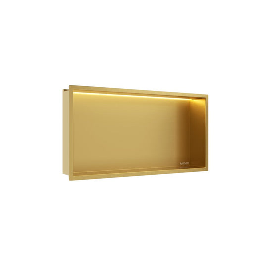 Вградена правоъгълна рафт Balneo Wall-Box One LED с рамка 60x30x10 cm златно лъскав