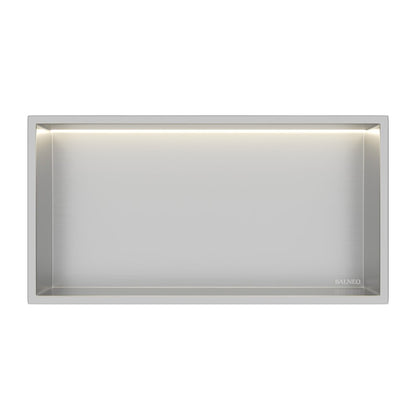 Вградена правоъгълна рафт Balneo Wall-Box One LED с рамка 60x30x10 cm инокс
