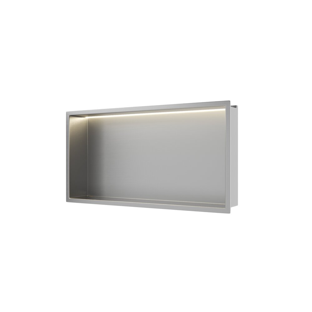 Вградена правоъгълна рафт Balneo Wall-Box One LED с рамка 60x30x10 cm инокс