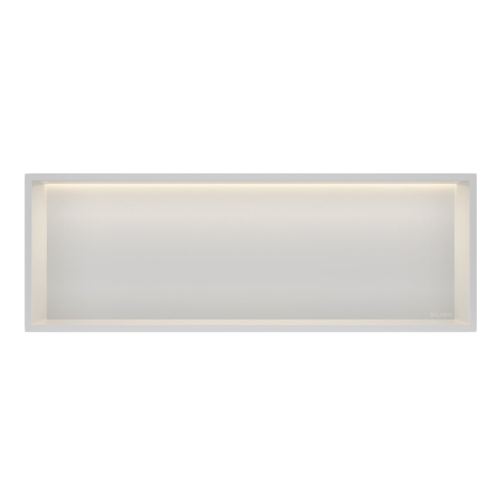 Вградена правоъгълна рафт Balneo Wall-Box One LED с рамка 90x30x10 cm бял мат