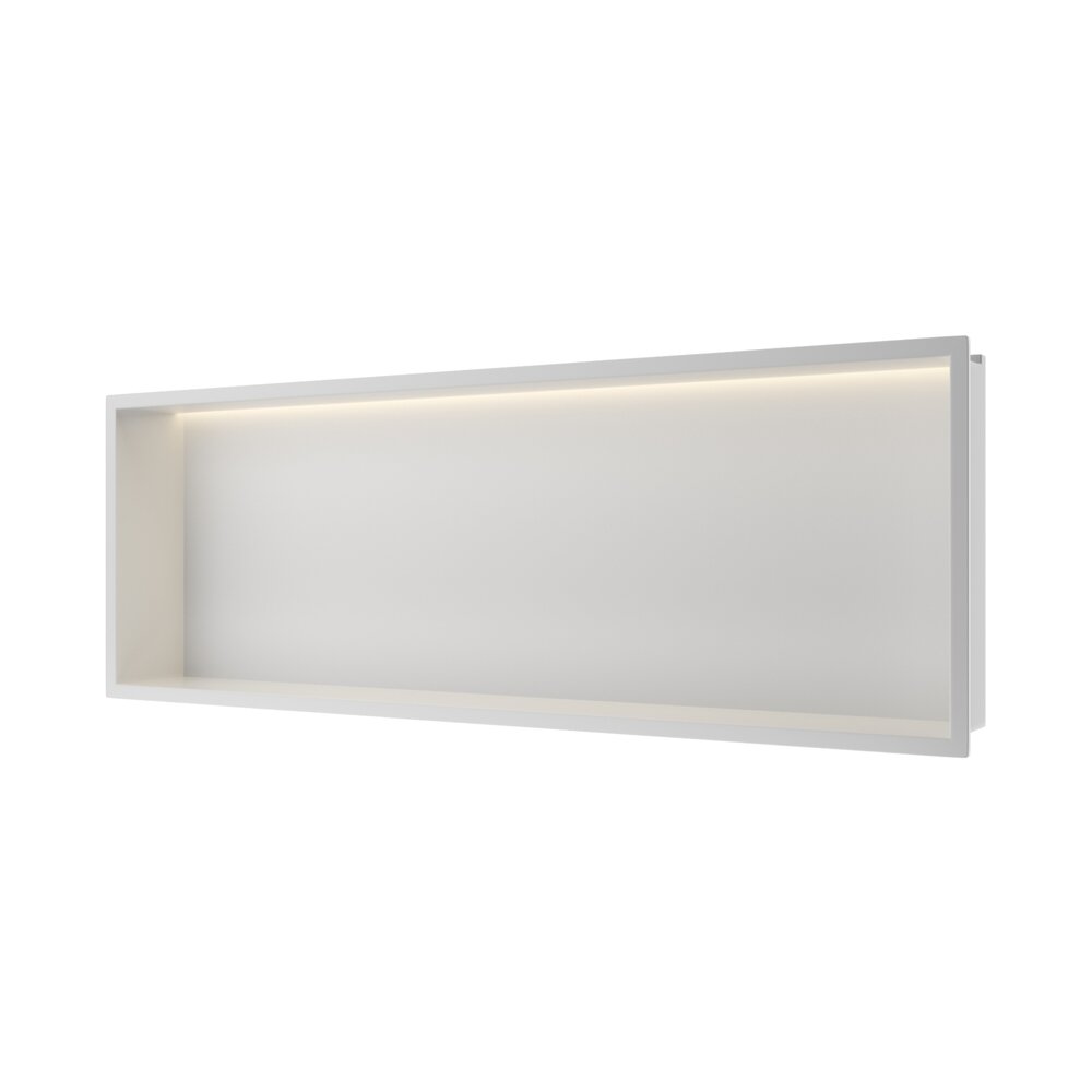 Вградена правоъгълна рафт Balneo Wall-Box One LED с рамка 90x30x10 cm бял мат