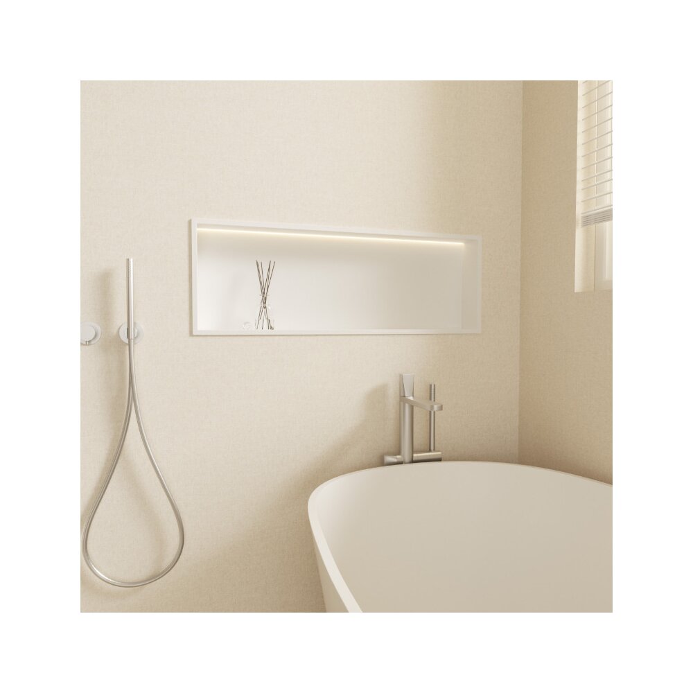 Вградена правоъгълна рафт Balneo Wall-Box One LED с рамка 90x30x10 cm бял мат
