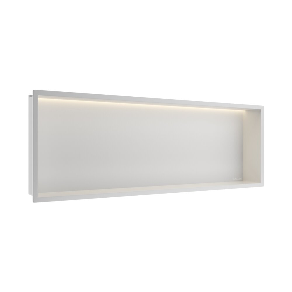 Вградена правоъгълна рафт Balneo Wall-Box One LED с рамка 90x30x10 cm бял мат