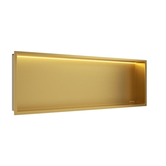 Вградена правоъгълна рафт Balneo Wall-Box One LED с рамка 90x30x10 cm в лъскаво злато
